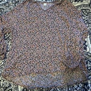 Old Navy Pink and Blue Floral V-Neck Long Sleeve Blouse